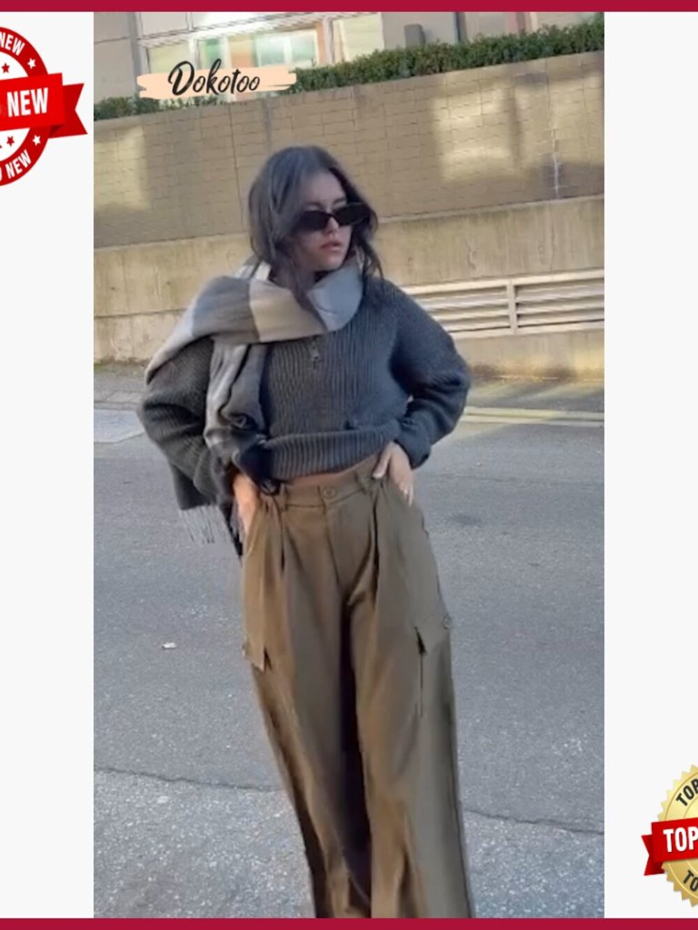 High Waisted Wide Leg Cargo Pants with 4 Pockets Casual Work Pants - Picture 6 of 6